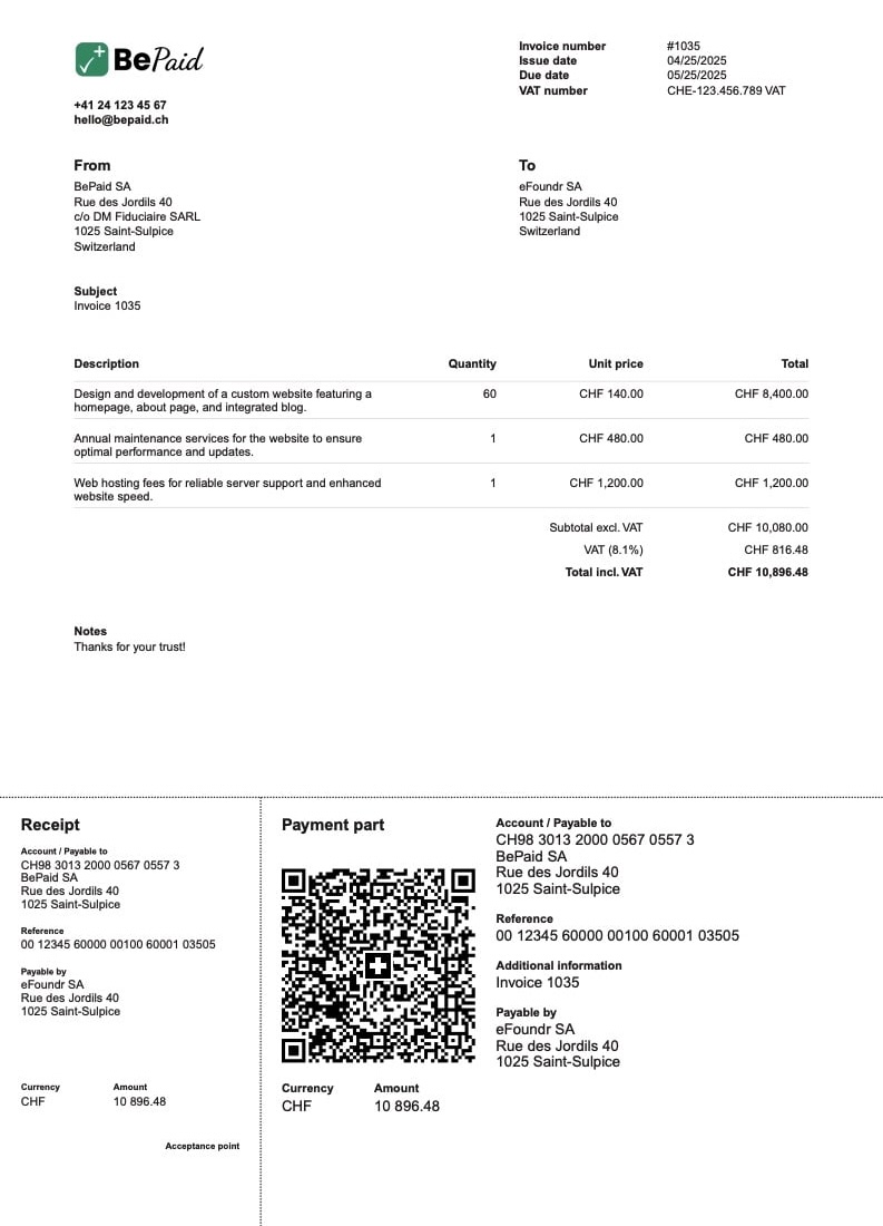BePaid invoice example
